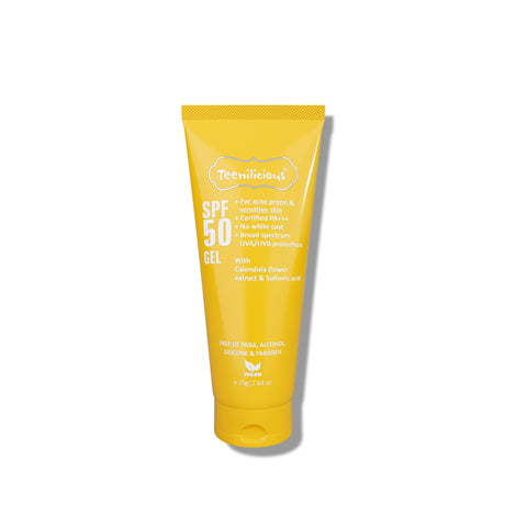 Teenilicious SPF 50 Sunscreen Gel, PA+++, Light Weight UV Gel, Formulated For Acne-Prone Skin 75g Teenilicious SPF 50 Sunscreen Gel, PA+++, Light Weight UV Gel, Formulated For Acne-Prone Skin 75g