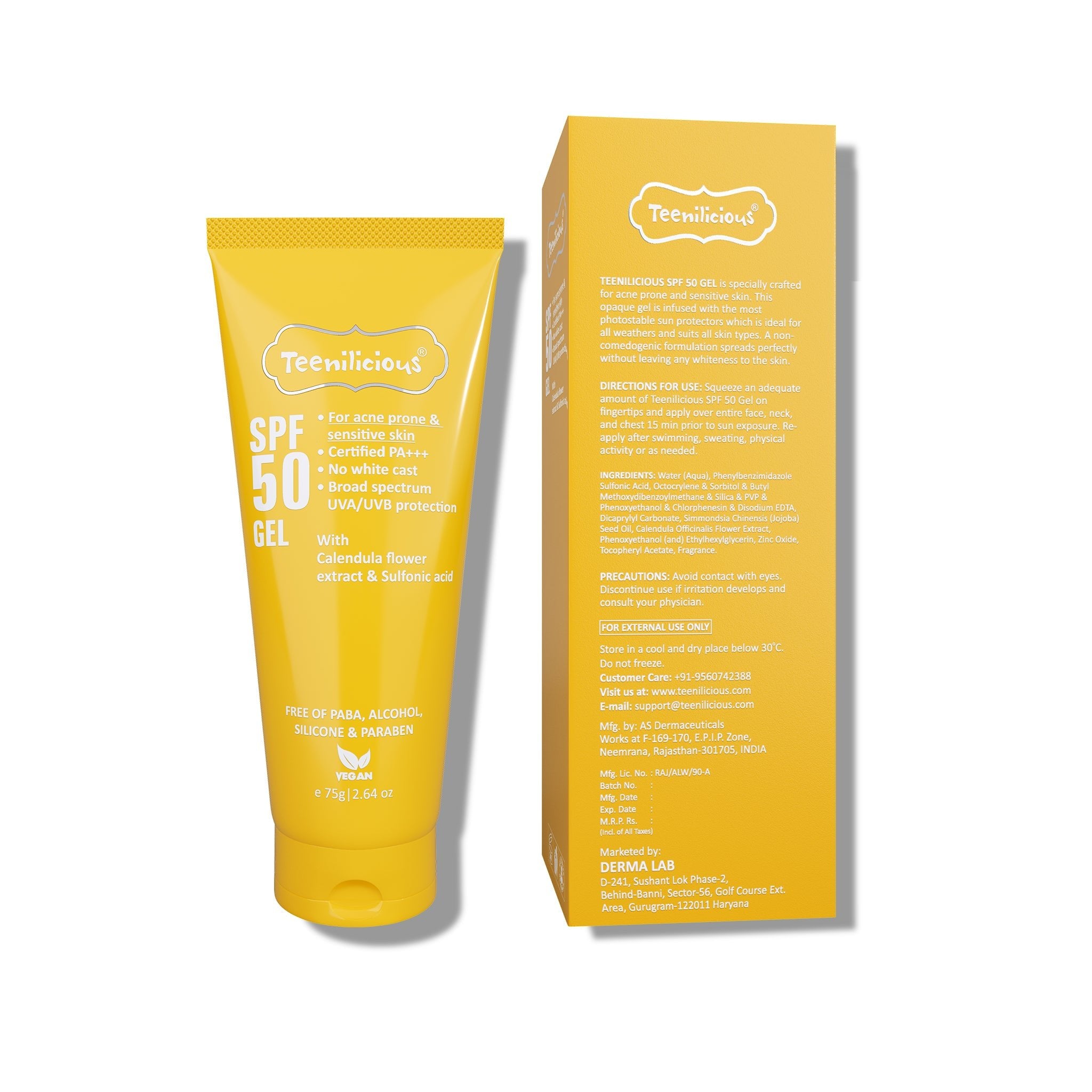 Teenilicious SPF 50 Sunscreen Gel, PA+++, Light Weight UV Gel, Formulated For Acne-Prone Skin 75g