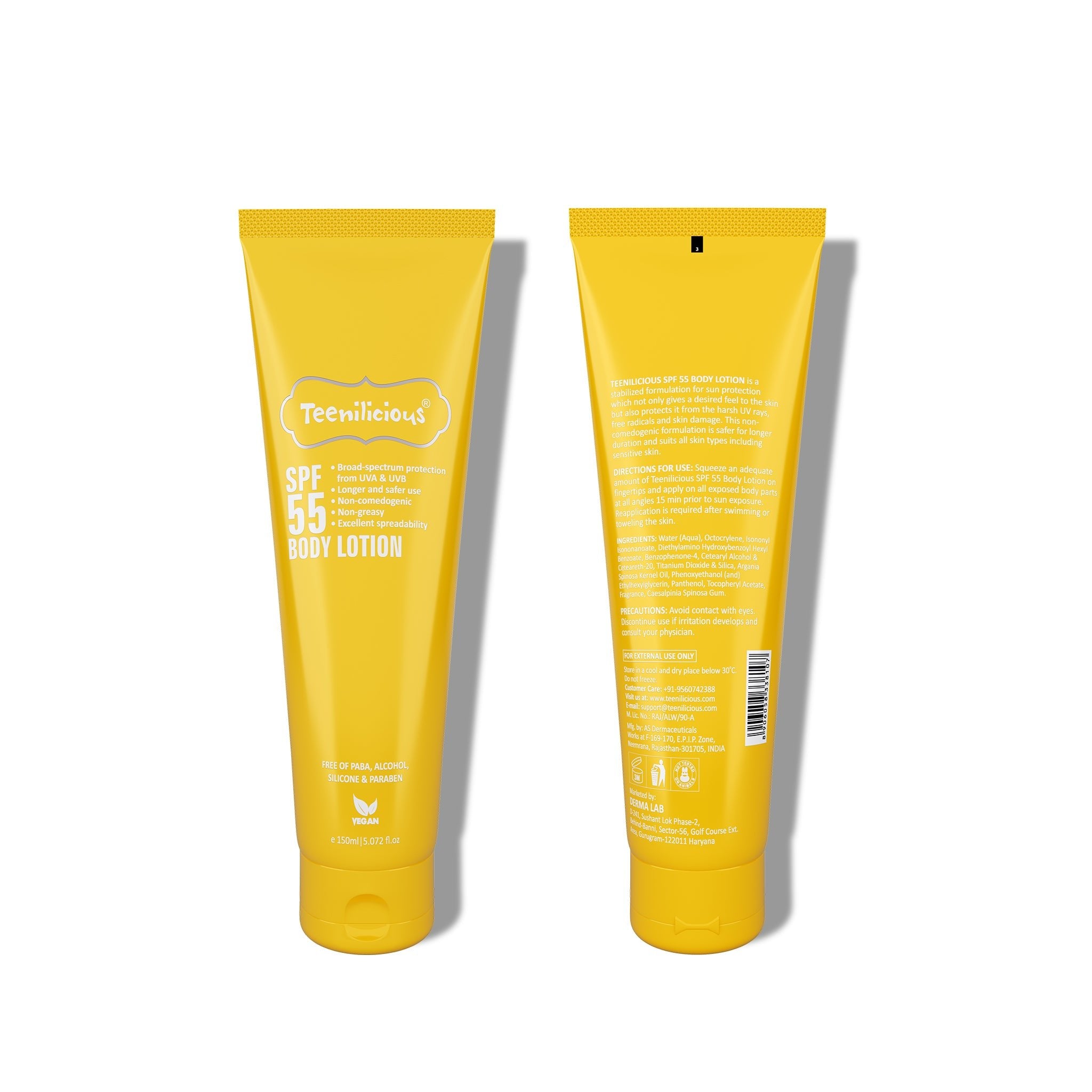 Teenilicious SPF 55 Sunscreen Body Lotion, SPF 50 PA+++, Sunscreen for Oily Skin and Sensitive Skin 150ml
